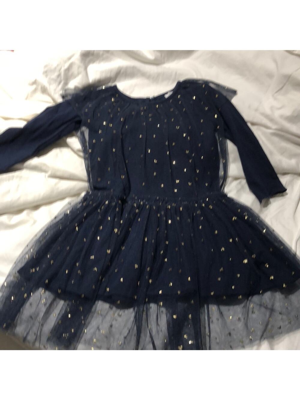 Hootkid 2t Navy gold tulle overlay dress worn once